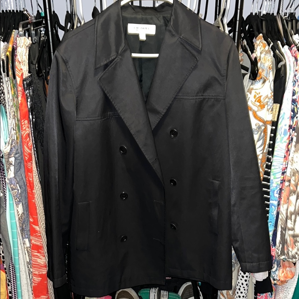 Emanuel Ungaro Black Pea Coat Classic Wool